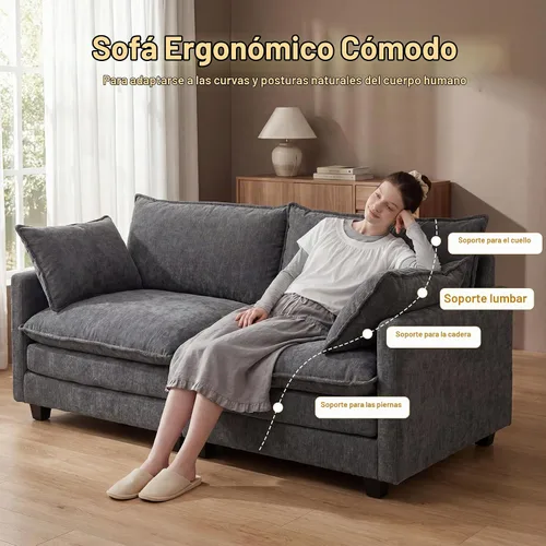 Vista 5 de Juego de sofá de 77" de chenilla en forma de nube con cojines, sofá cama de asiento profundo para apartamentos, 2 plazas que ahorra espacio con Gris