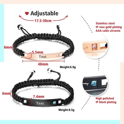 Vista 4 de ShineSand - Pulsera personalizada para parejas para mujeres y hombres, pulseras con nombre personalizadas, pulseras de relación grabadas para él