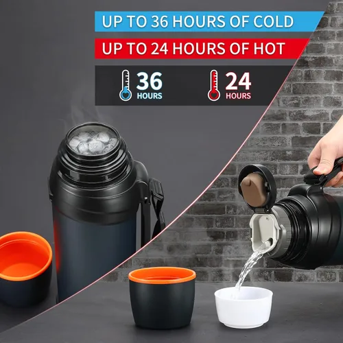 Vista 7 de Termos de café grandes de 64 onzas / medio galón para viajes, jarra de agua aislada al vacío clásica con taza de plástico, botella de bebida aislada