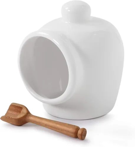 Vista 8 de Wm Bartleet & Sons - Cerdo de sal tradicional de porcelana con cuchara de madera para servir, color azul
