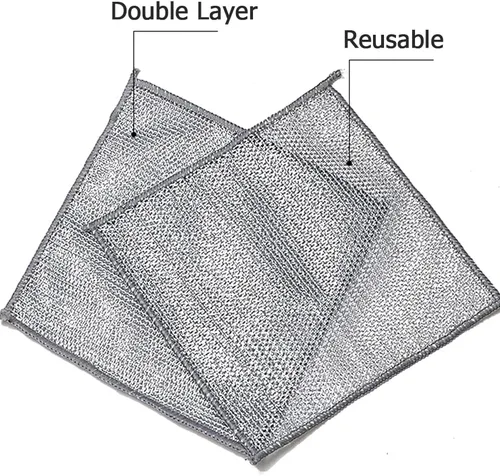 Vista 7 de 5 paños de limpieza de alambre de acero inoxidable de doble capa para cocina No raya, secado rápido, alambre metálico, 7.9x7.9 in, dos capas