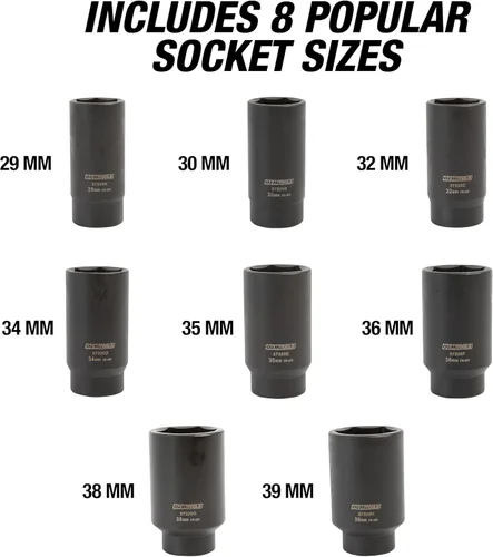 Vista 3 de OEMTOOLS 37320 Juego de llaves de tuerca de eje, juego de vasos de impacto de 6 puntas de 1/2, juego de vasos métricos de 8 piezas de 1/2, juego