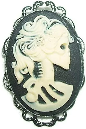 Vista 2 de LADY SKULL CAMEO Broche Pin Lolita Cabeza Esqueleto PLT PLT