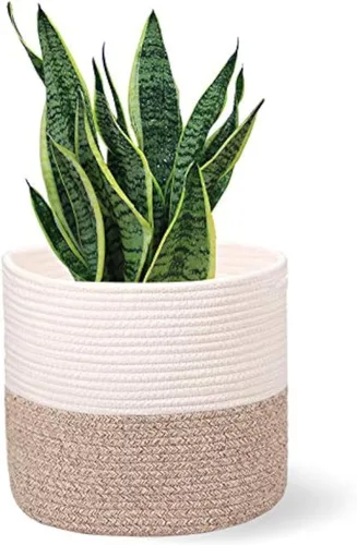 Vista 18 de Cesta de Planta de Cuerda de Algodón Cesta Tejida Moderna para Maceta de Flores de 6" Macetas de Interior de Piso, Organizador de Almacenamiento