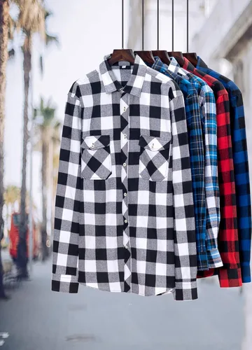 Vista 6 de J.Ver - Camisas de franela a cuadros para hombre, de manga larga y de ajuste regular, con botones, casual