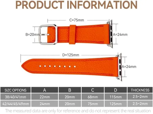 Vista 7 de Correa italiana de cuero genuino compatible con Apple Watch Series 987654321SE de 1.772 in, 1.732 in, 1.654 in, 1.614 in, 1.575 in, 1.496 in