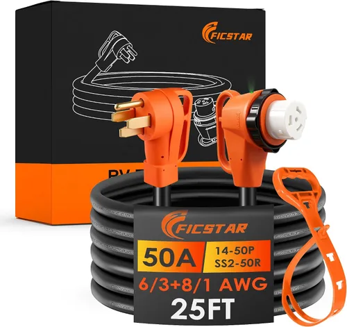 Vista 14 de Cable de extensión para RV de 50 amperios de 30 pies, cable de alimentación para RV resistente 6/3+8/1 SJTW AWG con mango de agarre y bloqueo