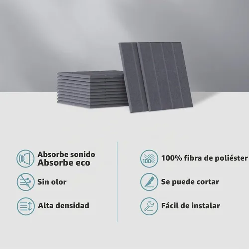 Vista 4 de UMIACOUSTICS 12 paneles acústicos, 11.8 x 11.8 x 0.4 pulgadas, paneles de pared absorbentes de sonido para oficina, estudio, cine en casa, gris