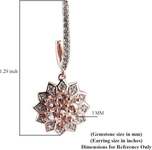 Vista 5 de Femme Luxe Pendientes colgantes colgantes chapados en oro rosa de 18 quilates de 213 GTW de morganita de melocotón en plata de ley 925 Metal