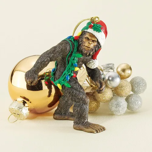 Vista 6 de Design Toscano yeti con sombrero de Papá Noel, divertido adorno navideño para árbol de Navidad, 5,1 cm de ancho, 2,5 cm de profundidad, 7,6 cm