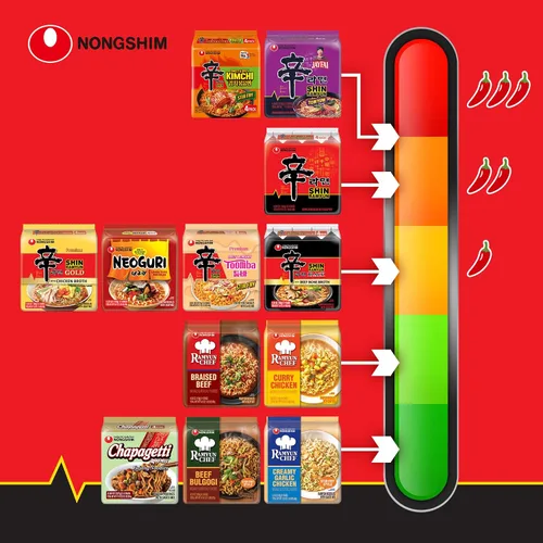 Vista 8 de Nongshim Ramen Noodles, Ramen instantáneo gourmet, sopa de fideos microondable premium, Shin picante, paquete familiar, 4.23 onzas (paquete de 16)