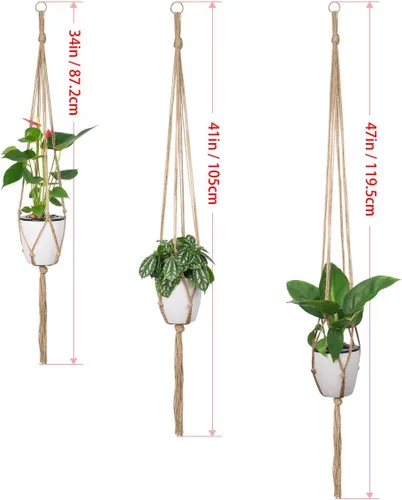 Vista 2 de Soportes colgantes de macramé para plantas, 6 unidades, 3 tamaños