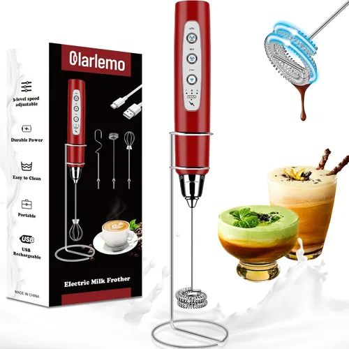 Vista 11 de Colarlemo Espumador de Leche de Mano Recargable con Soporte, Batidor de Leche para Café, Batidor Eléctrico Desmontable con 3 Batidores de Acero