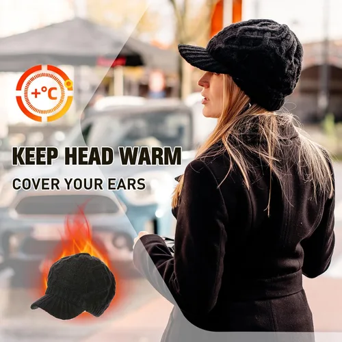 Vista 17 de Comhats - Gorro de 50/100 % lana, con visera, tejido, para el invierno y el clima frío