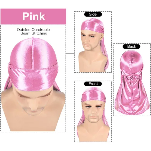 Vista 22 de Paquete de 3 piezas de durags sedosas para ondas de hombres, de regalo 1 gorra para marcar las ondas, talla única