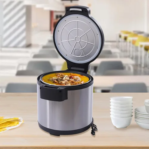 Vista 3 de Calentador de arroz de 95 tazas de 19L para restaurante comercial, 110 V, 110 W, calentador eléctrico de alimentos con función cálida, calentador