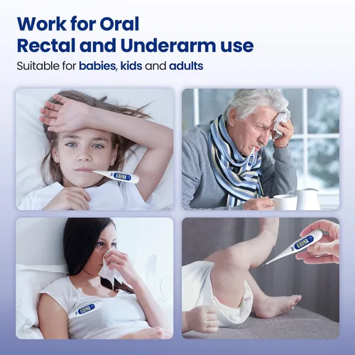 Vista 3 de Termómetro Femometer para adultos y niños, termómetro digital con alerta de fiebre, recuperación de memoria, C/F intercambiable, para uso oral