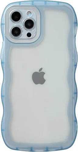 Vista 11 de Caseative Funda para iPhone 12 Pro, funda de color sólido con marco ondulado rizado transparente, suave (negro, 12 Pro) Solid Color Curly Wave