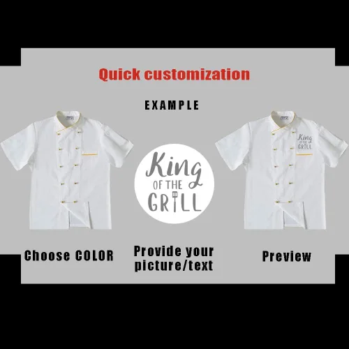 Vista 3 de Chaqueta de chef personalizada Chaqueta de chef clásica de manga corta para hombre con botones tradicionales