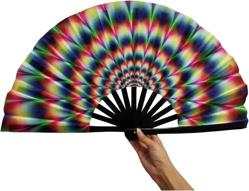 Vista 3 de Ventilador de mano decorativo para rave, grandes abanicos plegables para festivales, Drag Queen y Burlesque, bonitos accesorios holográficos