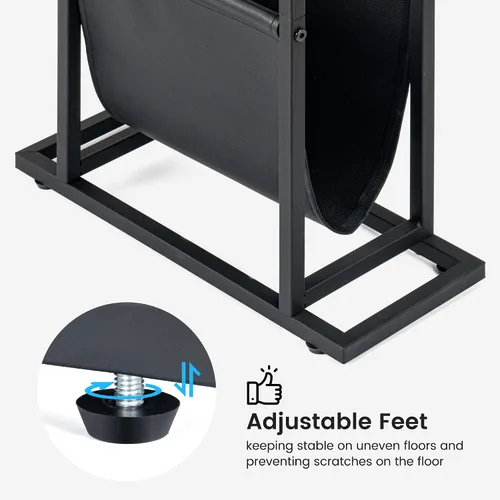 Vista 6 de FLYJOE Mesa auxiliar estrecha con revistero de piel sintética, estilo rústico, delgado, para sala de estar, dormitorio, sofá, color negro