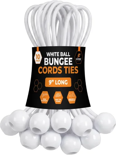 Vista 22 de Xpose Safety Cuerdas elásticas de bolas de 6 pulgadas, paquete de 10 cuerdas elásticas resistentes de colores surtidos en blanco y negro con lazos