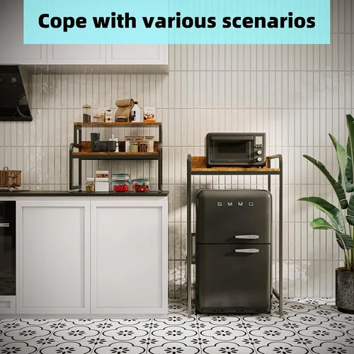 Vista 7 de COCOLUCKY Mini soporte para nevera de 4 niveles con almacenamiento, mini gabinete para refrigerador con almacenamiento, soporte para microondas
