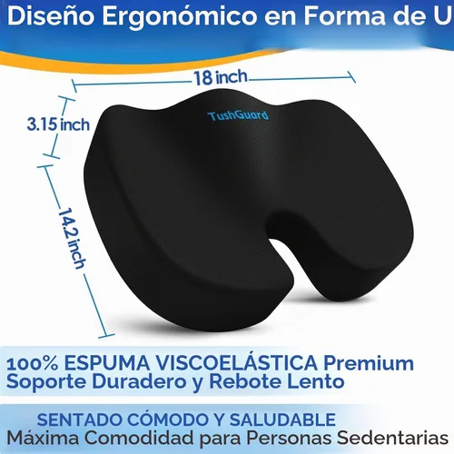 Vista 2 de Cojín de asiento para silla de oficina de espuma viscoelástica antideslizante, cojín de escritorio para la espalda, coxis, ciática, alivio del dolor