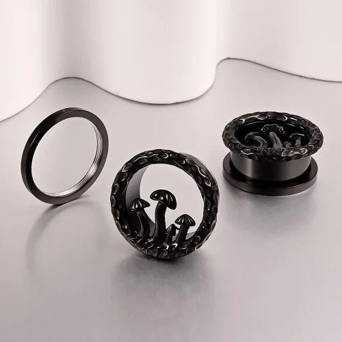 Vista 4 de DOEARKO 2 unidades de dilatadores de oreja de acero inoxidable con forma de hongo fresco túneles expansor de oreja dilatador de oído piercing