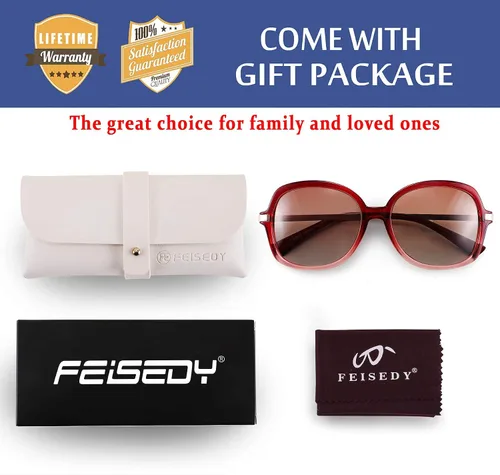 Vista 7 de FEISEDY Gafas de sol polarizadas elegantes clásicas para mujer, gafas de sol cuadradas anchas B2683