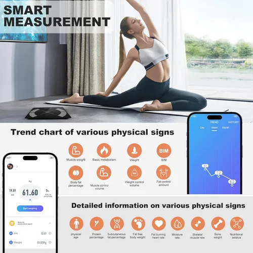 Vista 4 de APP Báscula de grasa corporal Báscula de peso inteligente Báscula corporal Báscula de peso inteligente recargable, báscula de baño digital