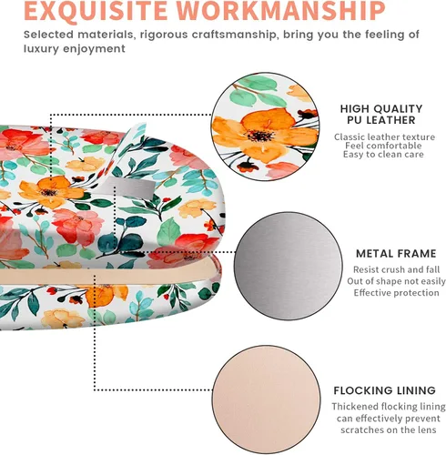 Vista 4 de molshine Estuche rígido de piel sintética para gafas, estuche portátil de viaje para hombres, mujeres, niñas, viajes, estudio, trabajo