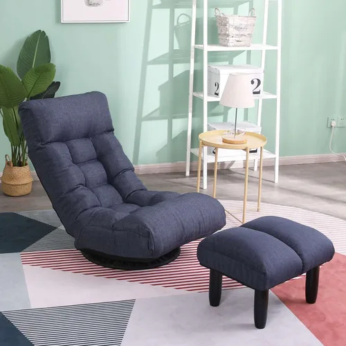Vista 9 de Sofá de piso con reposapiés, sofá giratorio perezoso silla de ocio con respaldo ajustable para sala de estar, gris