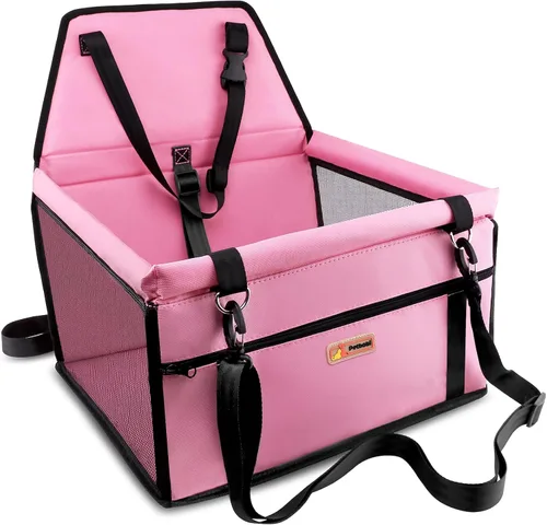 Vista 10 de Petbobi Silla elevada de automóvil para perro o gato, portátil, estable y transpirable con cinturón de seguridad para viaje, viene con bolsa para su