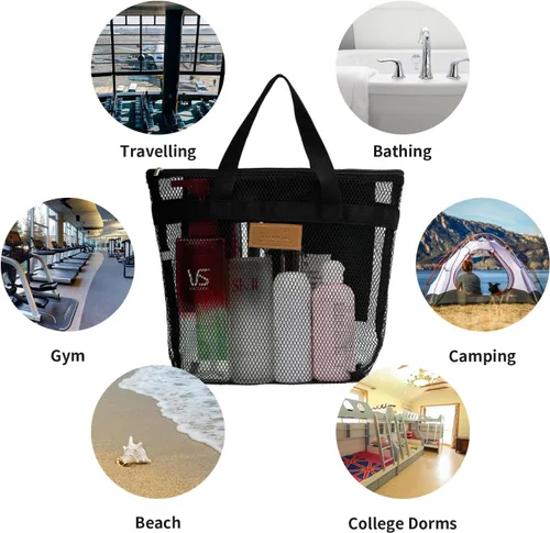 Vista 7 de TOPASION Bolsa de ducha de malla portátil, organizador de baño y aseo colgante con cremallera para viajes, gimnasio, campamento, dormitorios