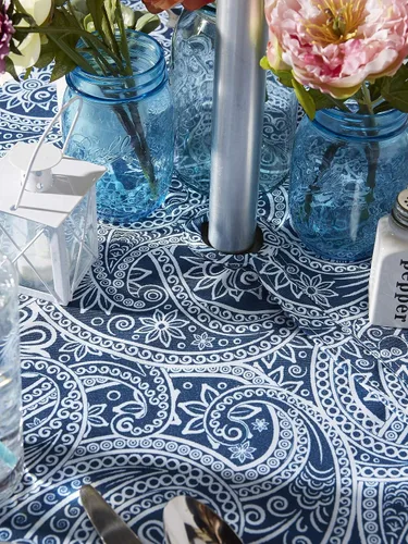 Vista 8 de DII Paisley - Colección de mesas para exteriores, resistente al agua, mantel, 60 pulgadas (redonda), color azul