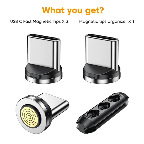Vista 2 de Conectores magnéticos de 9 pines para cables de carga para dispositivos USB C (paquete de 3), puntas magnéticas tipo C, adaptador de cable magnético