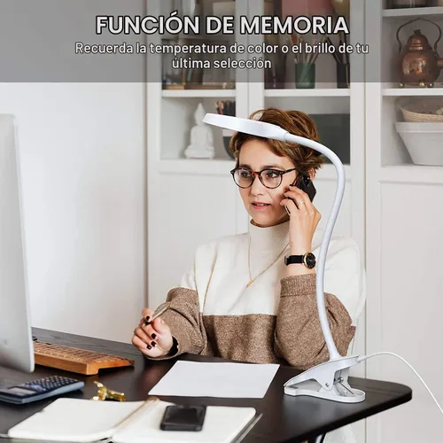 Vista 5 de JKSWT - Lámpara de escritorio, luz de lectura con clip, anillo de luz LED con 3 modos de color, 9 atenuadores de brillo, 60 LED, panel de control