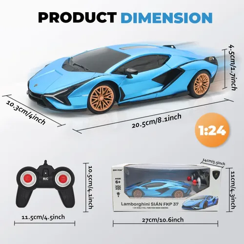 Vista 4 de QUN XING Auto a control remoto 1:24 con licencia oficial de 2.4GHZ Rc Cars Lambo Sport Racing Toy Car para niños de 4 a 7 años, regalo de Azul