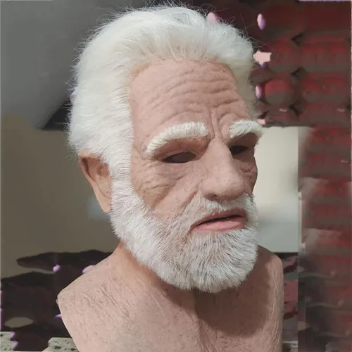 Vista 4 de Bagmrteho Máscara realista de Halloween para abuelo, máscara de anciano calvo para adultos, máscara de anciano de Halloween, máscara de cabeza