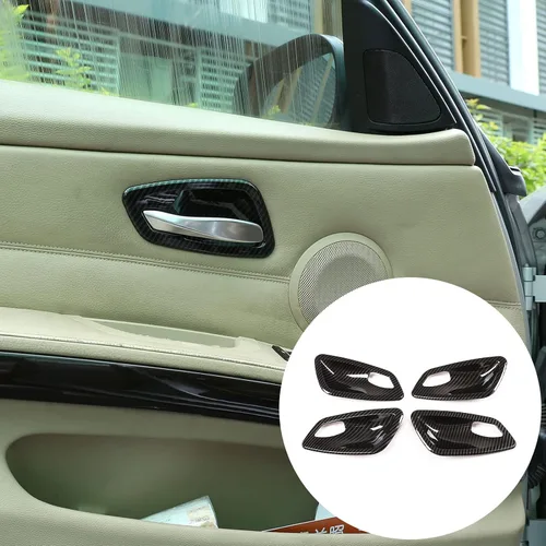 Vista 8 de YIWANG ABS cromo puerta interior de coche cubierta cubierta 4 unids para BMW E90 3 serie 2005-2012 Auto Accesorios (fibra de carbono)