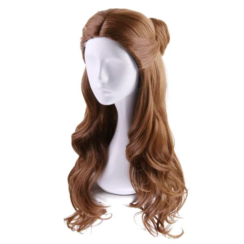 Vista 2 de Peluca de cabello sintético largo ondulado marrón con trenzas para mujer, pelucas de cosplay (marrón claro)