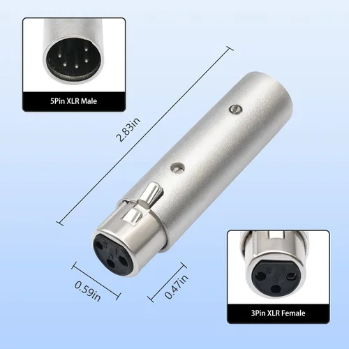 Vista 3 de XLR - Adaptador hembra de 3 pines a macho de 5 pines, divisor de señal DMX/audio, cable blindado doble con terminales chapados en plata para 3Pin F