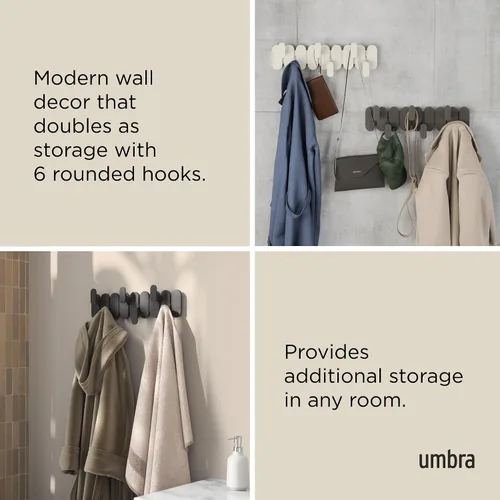 Vista 5 de Umbra Tempo Perchero de Pared – Organizador Moderno de Entrada con 6 Ganchos para Abrigatos y Toallas, ABS Reciclado/Fibra de Madera, Negro, Montaje
