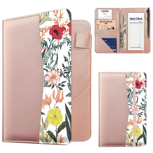 Vista 13 de Libreta de Servidor, Libretas de Servidor de Cuero PU para Mesera, Libreta de Mesera con 1 Bolsillo con Cremallera, Cartera de Mesero con 9