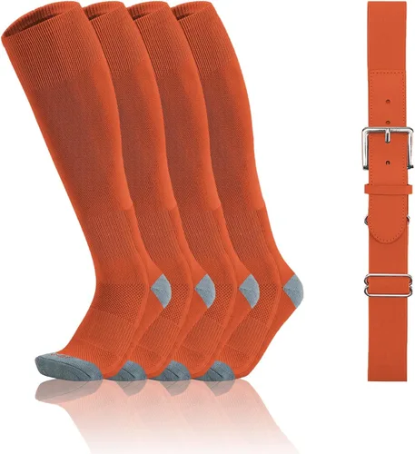 Vista 10 de QBK Conjunto combinado de calcetines y cinturón de béisbol para niños pequeños de 2 a 16 años (2 pares de calcetines y 1 cinturón)