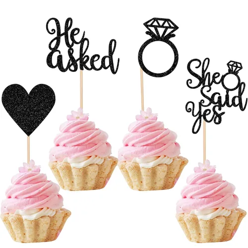 Vista 11 de 24 piezas de adornos para cupcakes con anillo de corazón con purpurina para despedida de soltera, boda, compromiso, despedida de soltera, despedida