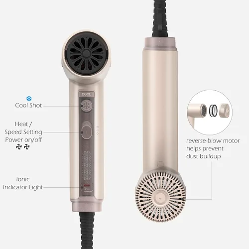 Vista 7 de TOME Hair Dryer, 1875W High-Speed EC Motor 110,000 RPM Ionic Blow Dryer, Fast Drying, Cool Shot Lock, 3 Heat 2 Speed, 3 Attachments