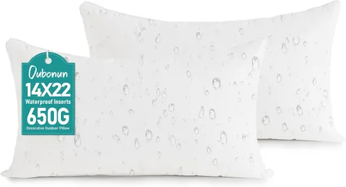 Vista 19 de Oubonun - Juego de 2 almohadas lumbares impermeables para exteriores, 12 x Almohada para exteriores con capa de TPU resistente al agua, cojín
