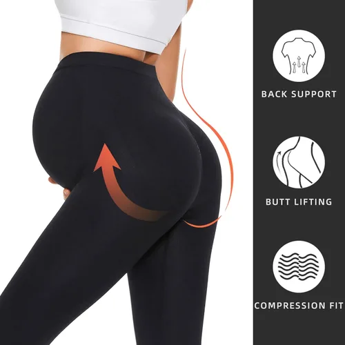 Vista 3 de Purplepig Leggings de maternidad sobre el vientre, no se transparentan, levantamiento de glúteos, suaves, pantalones de entrenamiento para embarazo